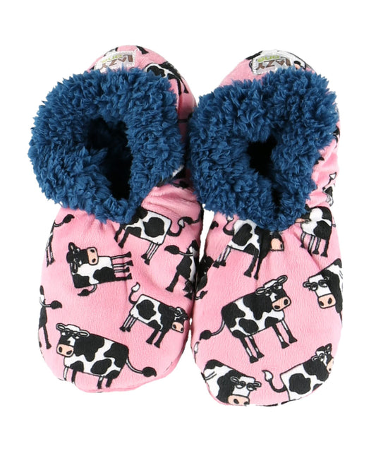 Lazy One Fuzzy Feet Slipper Socks for Women, Cute Fleece-Lined House Slippers, Cow, Moody, Non-Skid