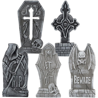 JOYIN 17" Halloween Decorations Outdoor Tombstones, 5 Pack Halloween Graveyard Foam Headstones Decor with 12 Metal Stakes for Prop Cemetery Yard Lawn Decorations, Party Supplies