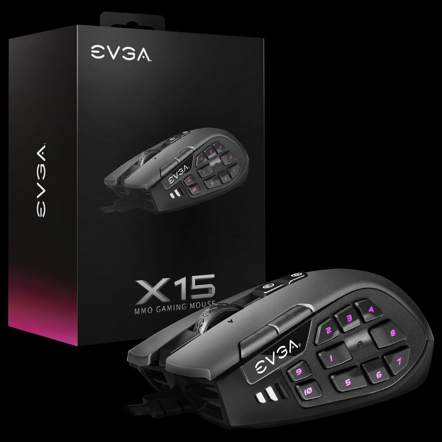 EVGA X15 MMO Gaming Mouse, 8k, Wired, Black, Customizable, 16,000 DPI, 5 Profiles, 20 Buttons, Ergonomic 904-W1-15BK-KR