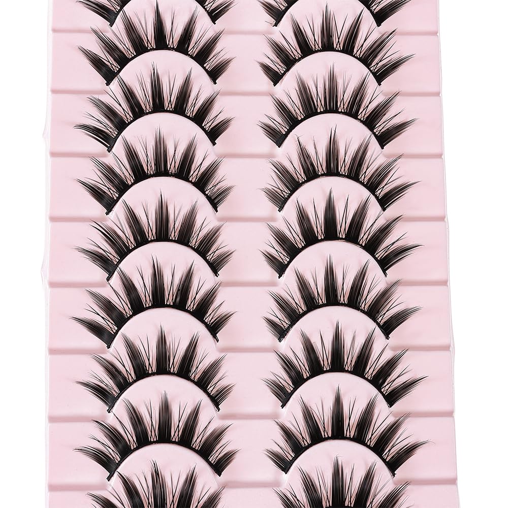 10 Pairs Manga Lashes Spiky Anime Cosplay Lashes 15mm Janpanese False Eyelashes Manhua Anime Doll Eye Lashes Halloween Makeup False Lashes