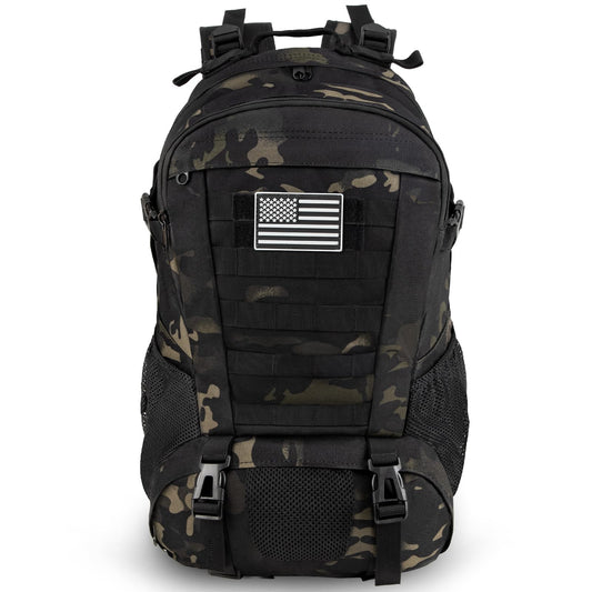 Jueachy Tactical Backpack for Men Hiking Day Pack Molle Military Rucksack Waterproof 30L EDC Bag with USA Flag Patch Black CP Style