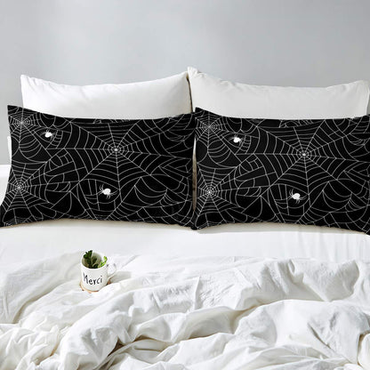 Feelyou Boys Spider Web Printed Bedding Set for Kids Children Halloween Themed Bed Sheet Set Decorative Scary Spider Pattern Fitted Sheet Black White Animal Theme Bed Cover Twin Size 2Pcs