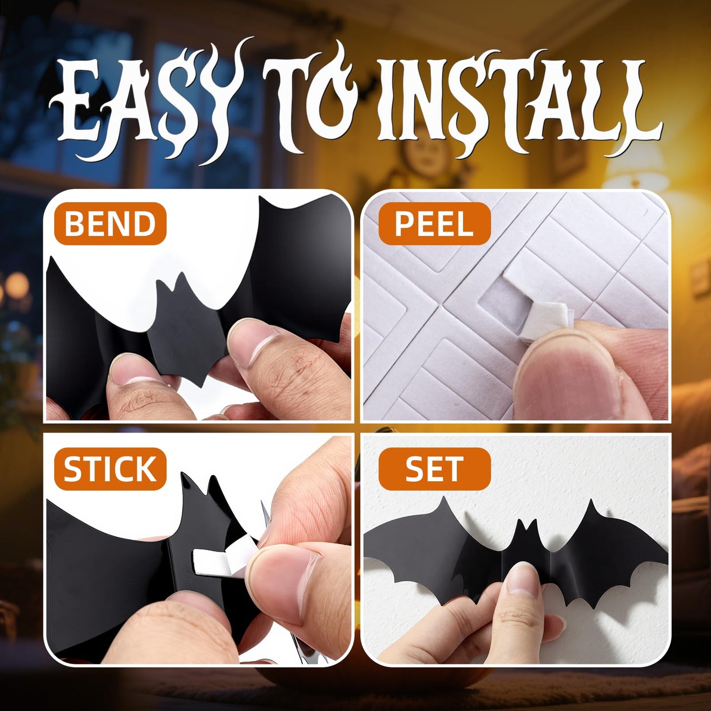 CLEANGOR 140Pcs Bats Halloween Decor, Spooky Halloween Party Supplies Stickers, 3D Bats Wall Decal, Cute Halloween Decorations Indoor for Bedroom, Bathroom, Home, Door, Window, Office