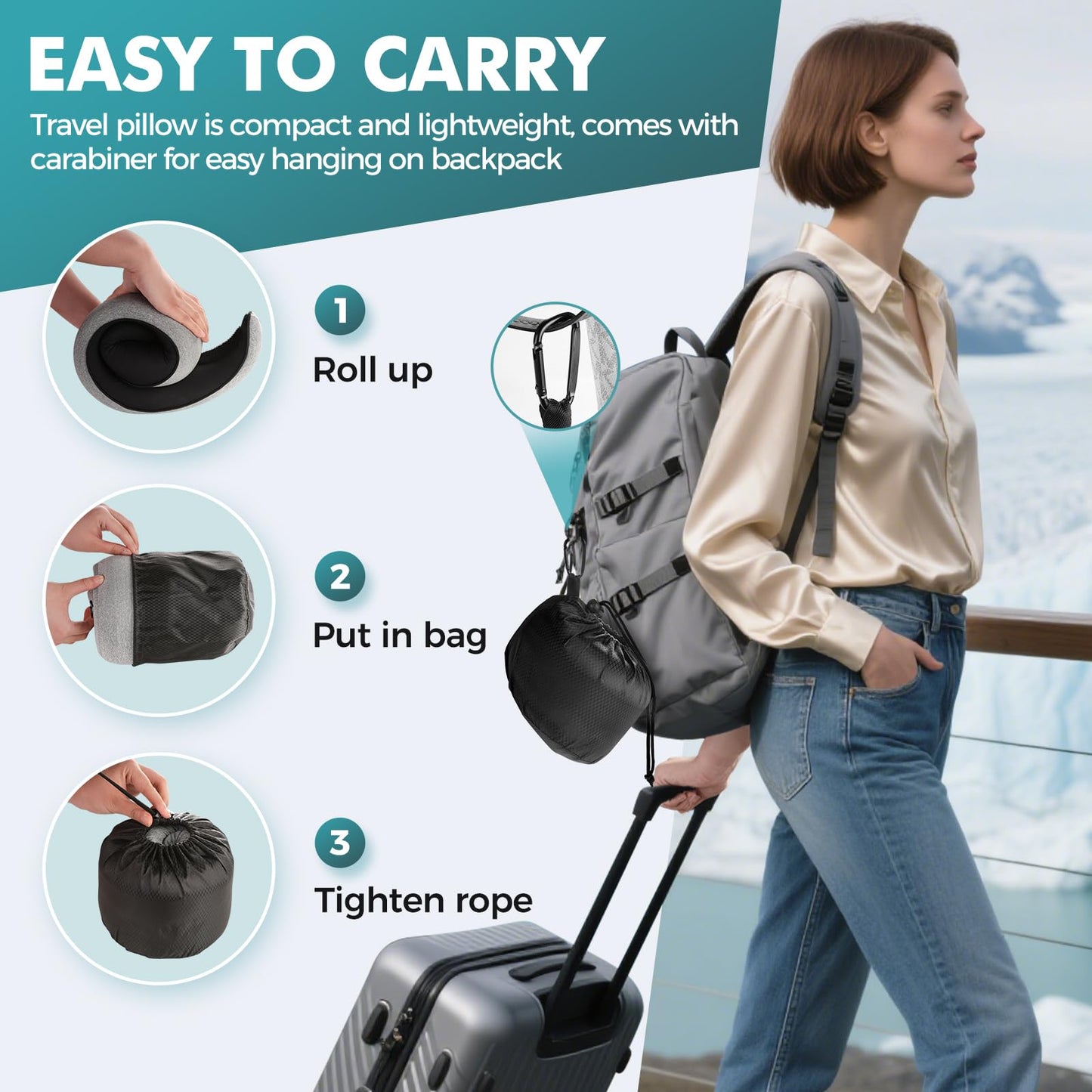 FIOGIKO Travel Neck Pillows for Airplanes, 360° Ergonomic Memory Foam Travel Pillow - Relief Neck Pain with Breathable Support for Long Flights, Car, Train & Office Use - Adults & Kids