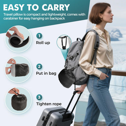 FIOGIKO Travel Neck Pillows for Airplanes, 360° Ergonomic Memory Foam Travel Pillow - Relief Neck Pain with Breathable Support for Long Flights, Car, Train & Office Use - Adults & Kids