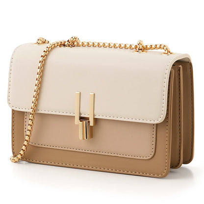 Crossbody Bags Cute Faux Leather Trendy Cross Body Purses for Women Small Color-Block Designer Handbags Ladies Satchel Chain Strap Shoulder Bag Beige White