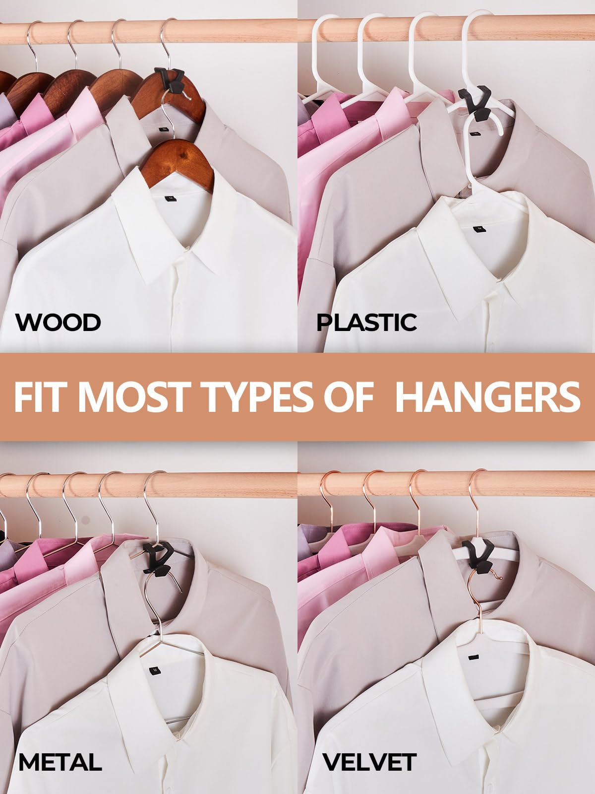 HOUSE DAY Space Saving Hanger Hooks 60 Pack, Black Clothes Hanger Connector Hooks, Heavy Duty Hanger Hooks Space Saver, Premium College Dorm Room Essentials, Good Closet Organizers and Storage