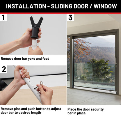 Keplrend Heavy Duty Door Jammer Security Bar - Adjustable Sliding Door Security Bar - Door Stoppers - White