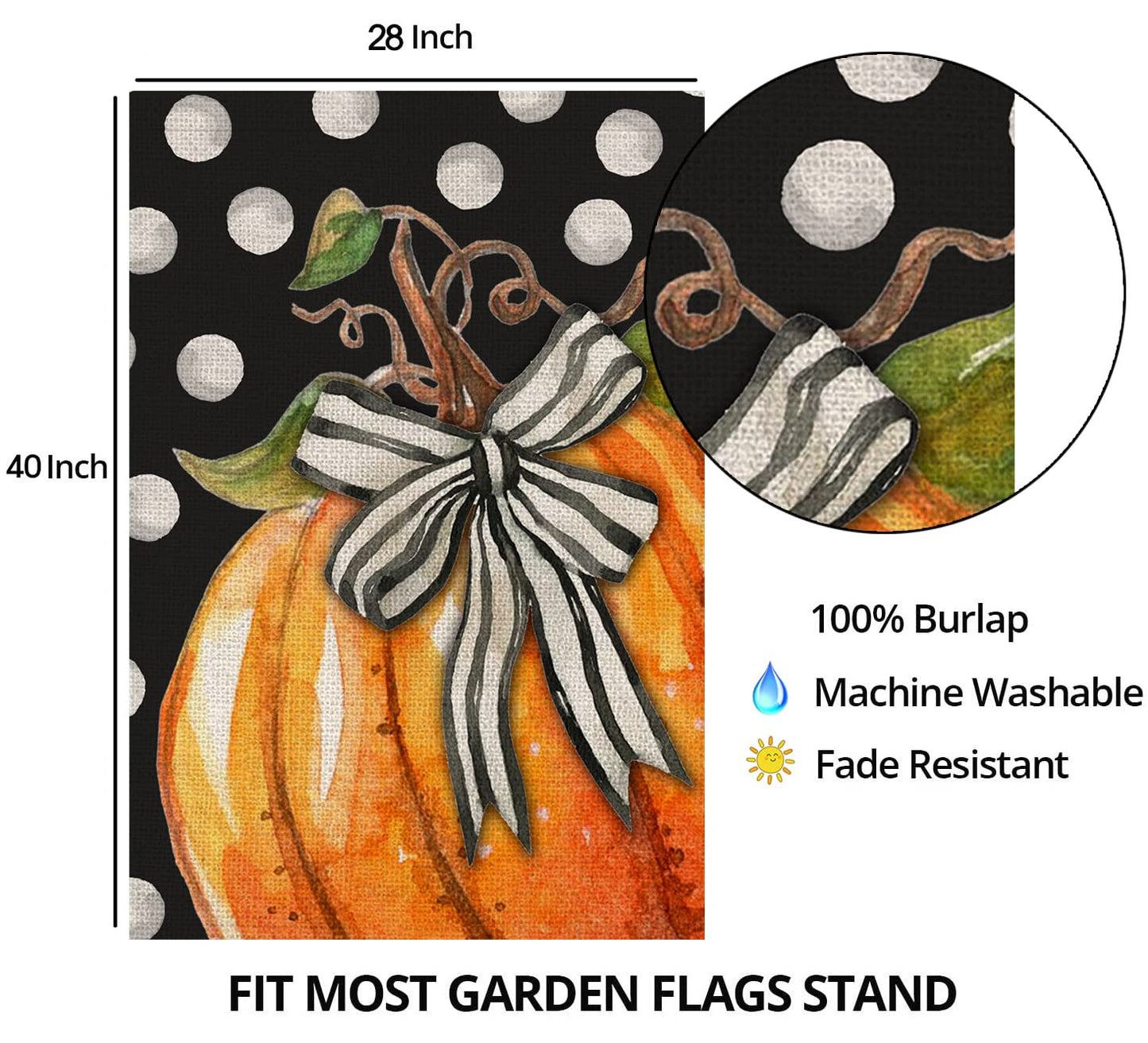 Fall Pumpkin House Flag for Outdoor 28x40 Double Sided,Seasonal Pumpkin with Bowknot White Dots Yard Flags for Outside,Holiday Decorative House Flag for Thanksgiving Farmhouse Autumn Décor
