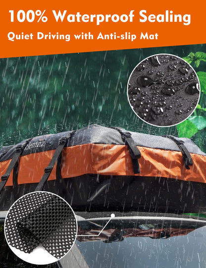 FIVKLEMNZ 21 Cubic Car Rooftop Cargo Carrier Roof Bag Waterproof for All Top of Vehicle with/Without Rack Includes Topper Anti-Slip Mat + Reinforced Straps + 6 Door Hooks + Luggage Lock