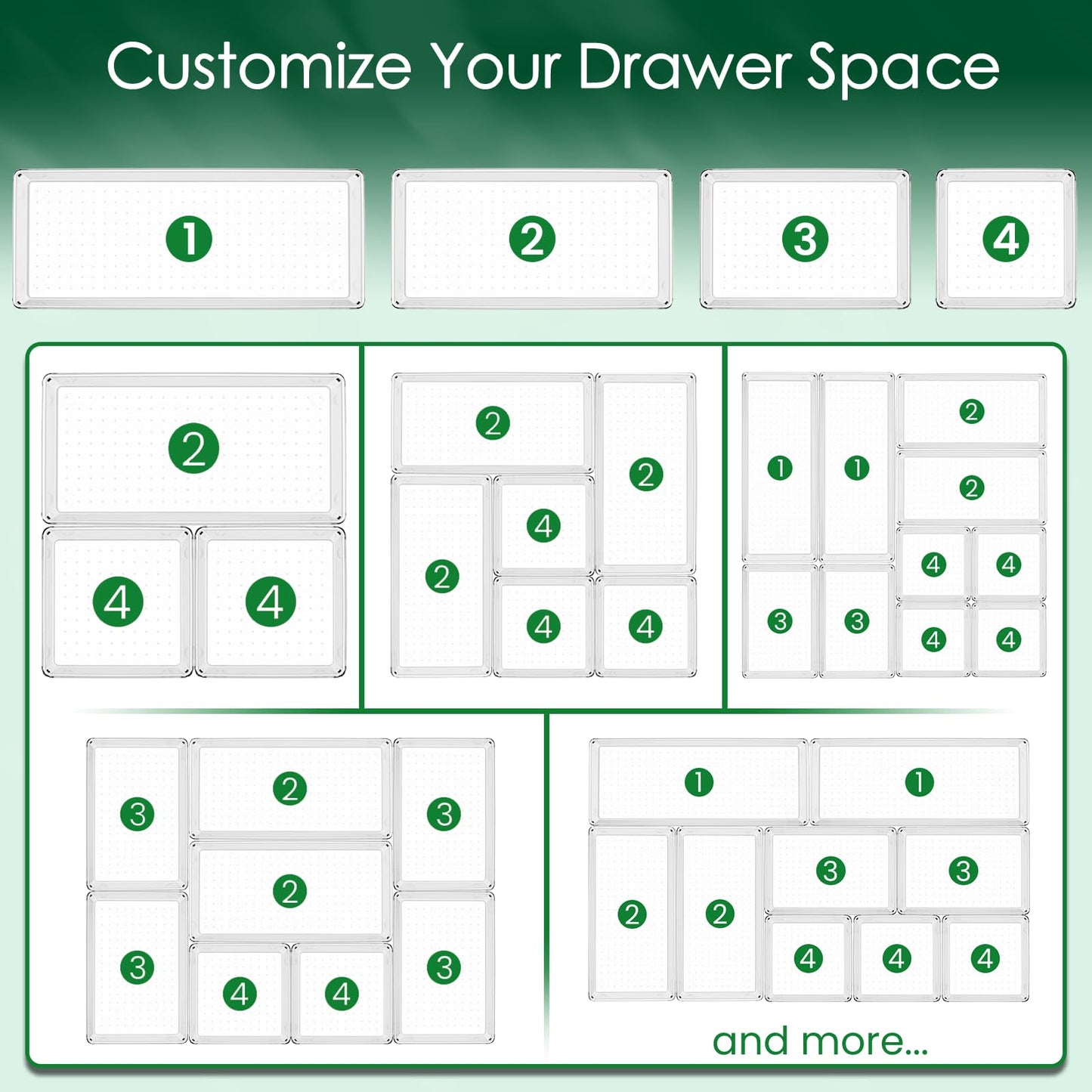 Criusia Drawer Organizer Set, Acrylic Non Slip Non Cracking Kitchen Drawer Storage Tray Large Size Divider, Multifunctional Storage for Cosmetics, Bathroom, Tools, Kitchen and Office (8 PACK)