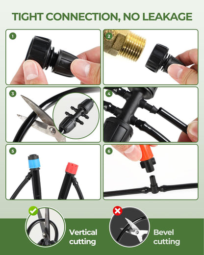 Drip Irrigation System for Watering Garden: 65FT Hydroponic Misting Device Kit with Tubing Hose for Potted Plants Outdoor Indoor Greenhouse Patio Raised Growing Flower Bed Lawn Tree