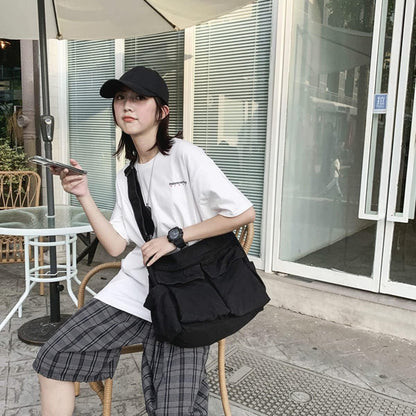 GAXOS Aesthetic Cute Messenger Bag for School Vintage Black Canvas Crossbody for Women Shoulder Laptop Bag
