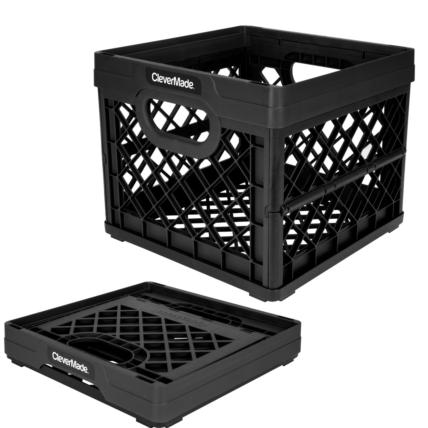 CleverMade Collapsible Milk Crate, Obsidian, 1PK - 25L (6 Gal) Stackable Storage Bins, Holds 50lbs Per Bin - Clevercrates are Heavy Duty, Plastic Collapsible Storage Crate for Multi Purposes