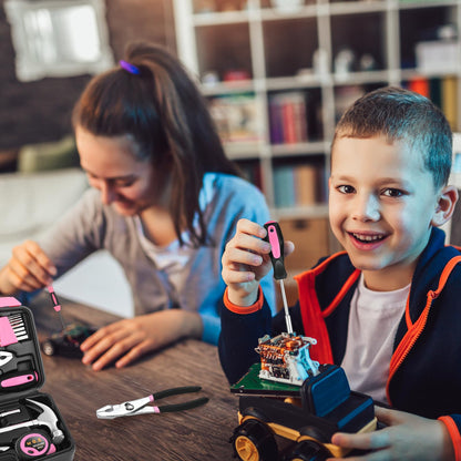 39 Piece All Purpose Basic Household Pink Tool Kit for Women - Small Tool Set with Toolbox Great for Home, Garage, Office and College Dormitory Use