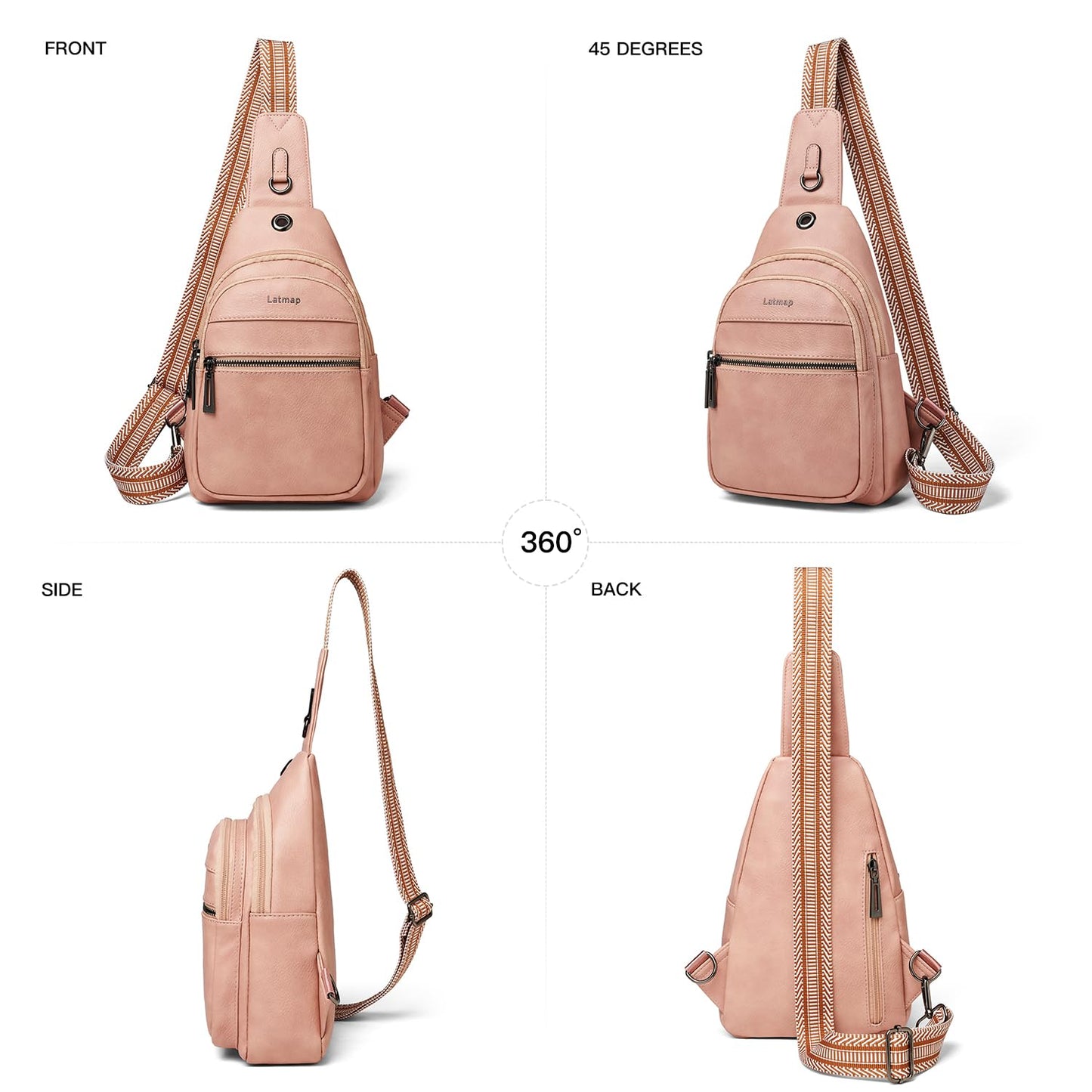 LATMAP Sling Bag For Women Faux Leather Anti Theft Small Casual Daypack Backpack Fanny Pack Crossbody Chest Bags Purse