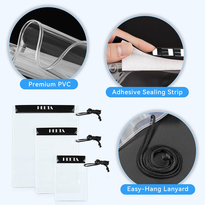 HEETA 5-Pack Clear Waterproof Dry Bag, Water Tight Cases Pouch Dry Bags for Camera Mobile Phone Maps, Kayaking Boating Document Holder (Black)