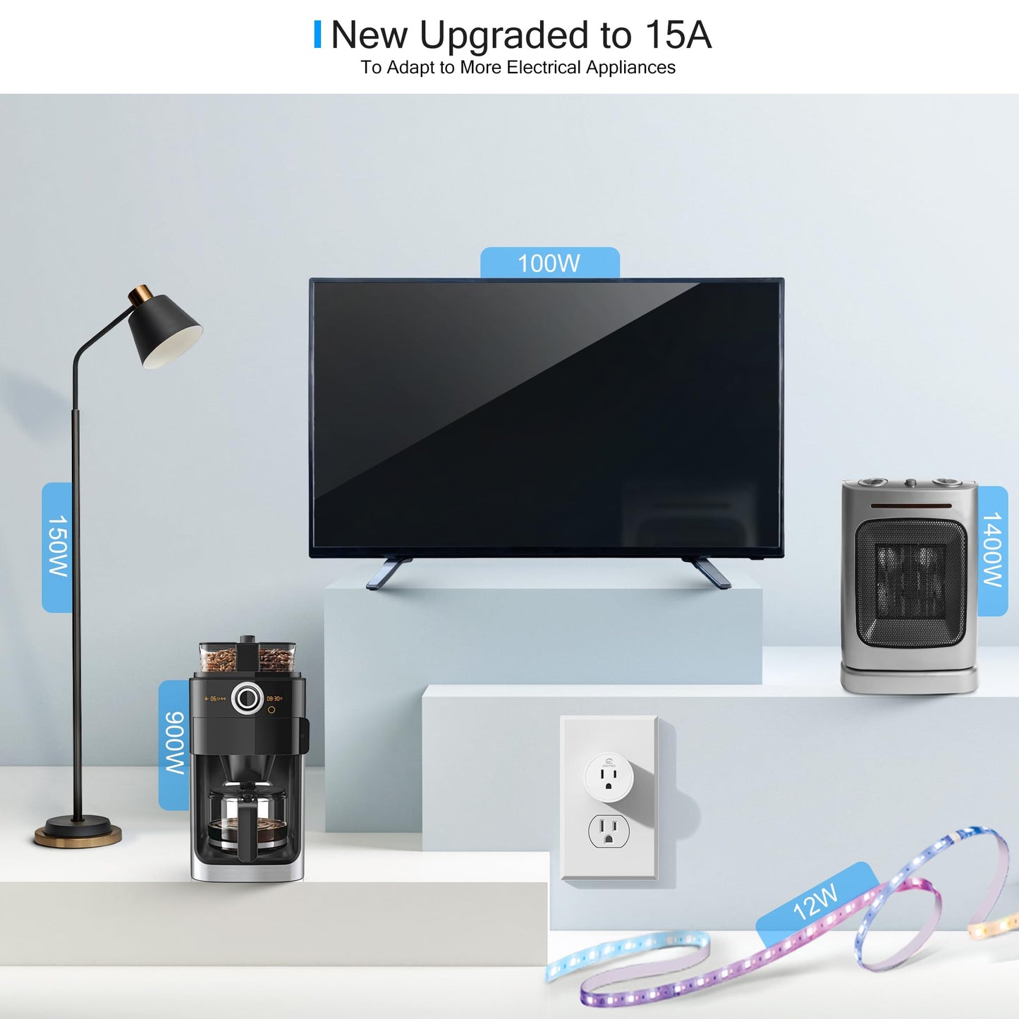 EIGHTREE Smart Plug, Smart Plugs That Work with Alexa and Google Home, Compatible with SmartThings, Smart Outlet with WiFi Remote Control and Timer Function, 2.4GHz Wi-Fi Only, 4 Packs