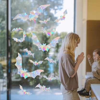 45PCS Halloween Bat Decoration Stickers for Bird Strikes - Anti-Collision Window Decals to Save Birds From Collisions, Non-Adhesive Reusable Vinyl Rainbow Stickers