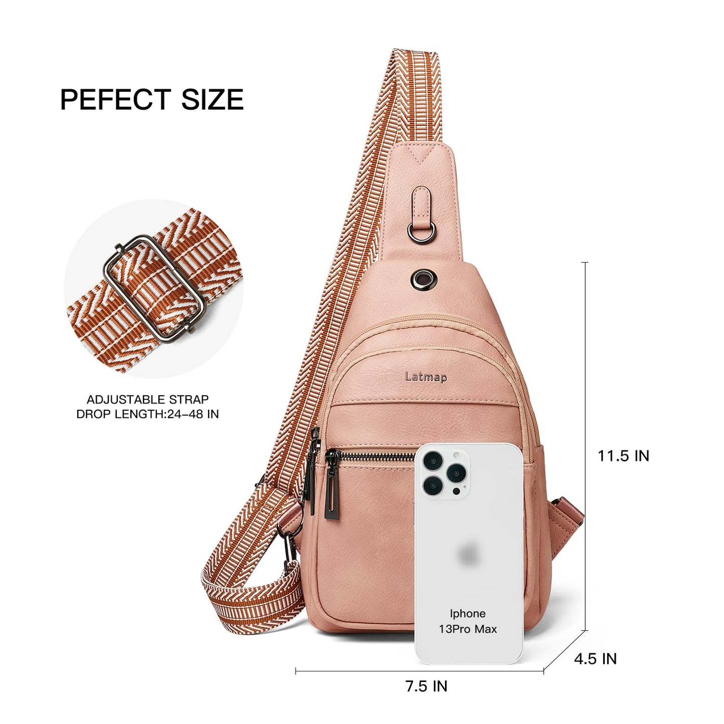 LATMAP Sling Bag For Women Faux Leather Anti Theft Small Casual Daypack Backpack Fanny Pack Crossbody Chest Bags Purse