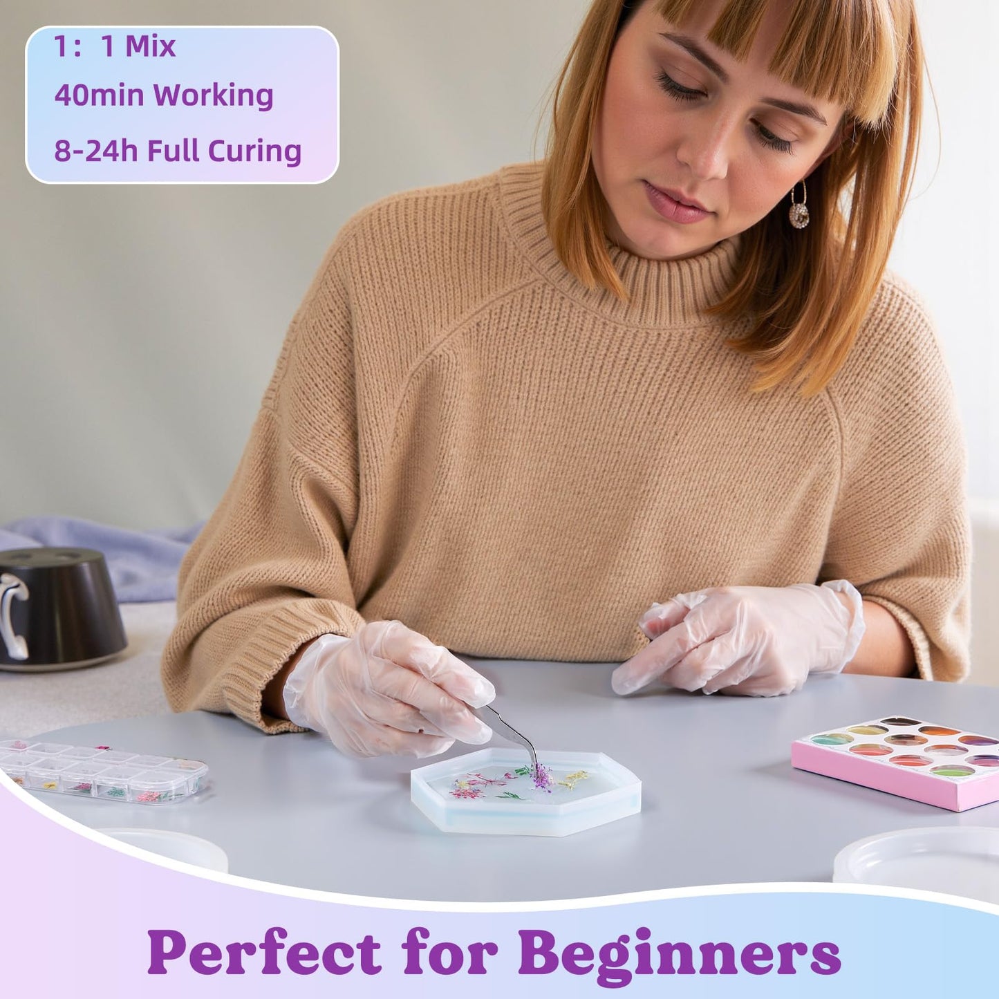 LET'S RESIN Coaster Kit, 16oz DIY Epoxy Resin Kit with Molds and Mica Powder Complete Set, Crafts for Adults, Beginners, Ideal Starter DIY Art Supplies Gift Set for Adults