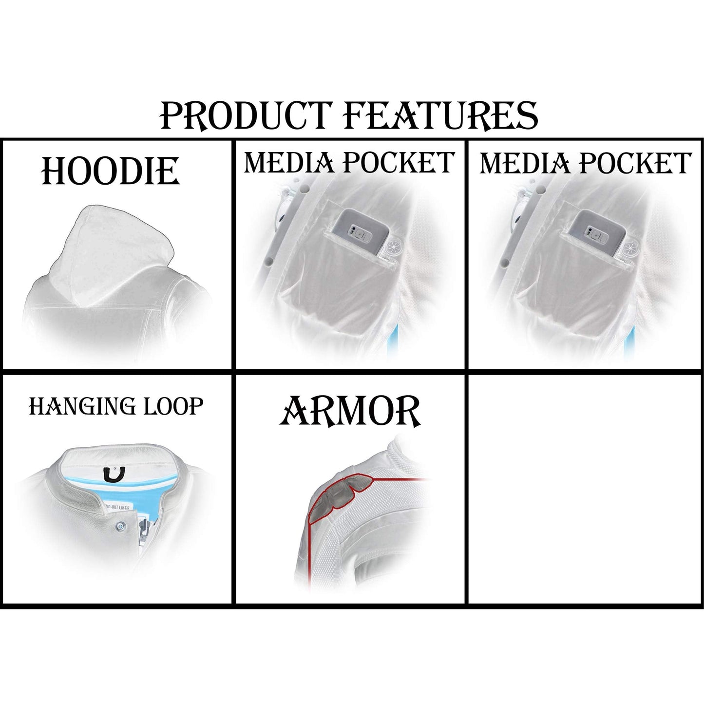 Milwaukee Leather MPM1788 Men's Black CE Approved Armored Riding Hoodie Sweater w/Aramid by DuPont Fibers - Medium