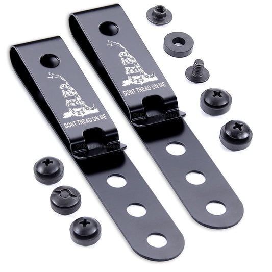 HolsterSmith Universal Metal Belt Clip for Holster Making - (Model 5) - (3-Hole) - (Tactical Black) - (w/Don’t Tread On Me Engraving) - (w/Mounting Hardware) - (2 Pack)