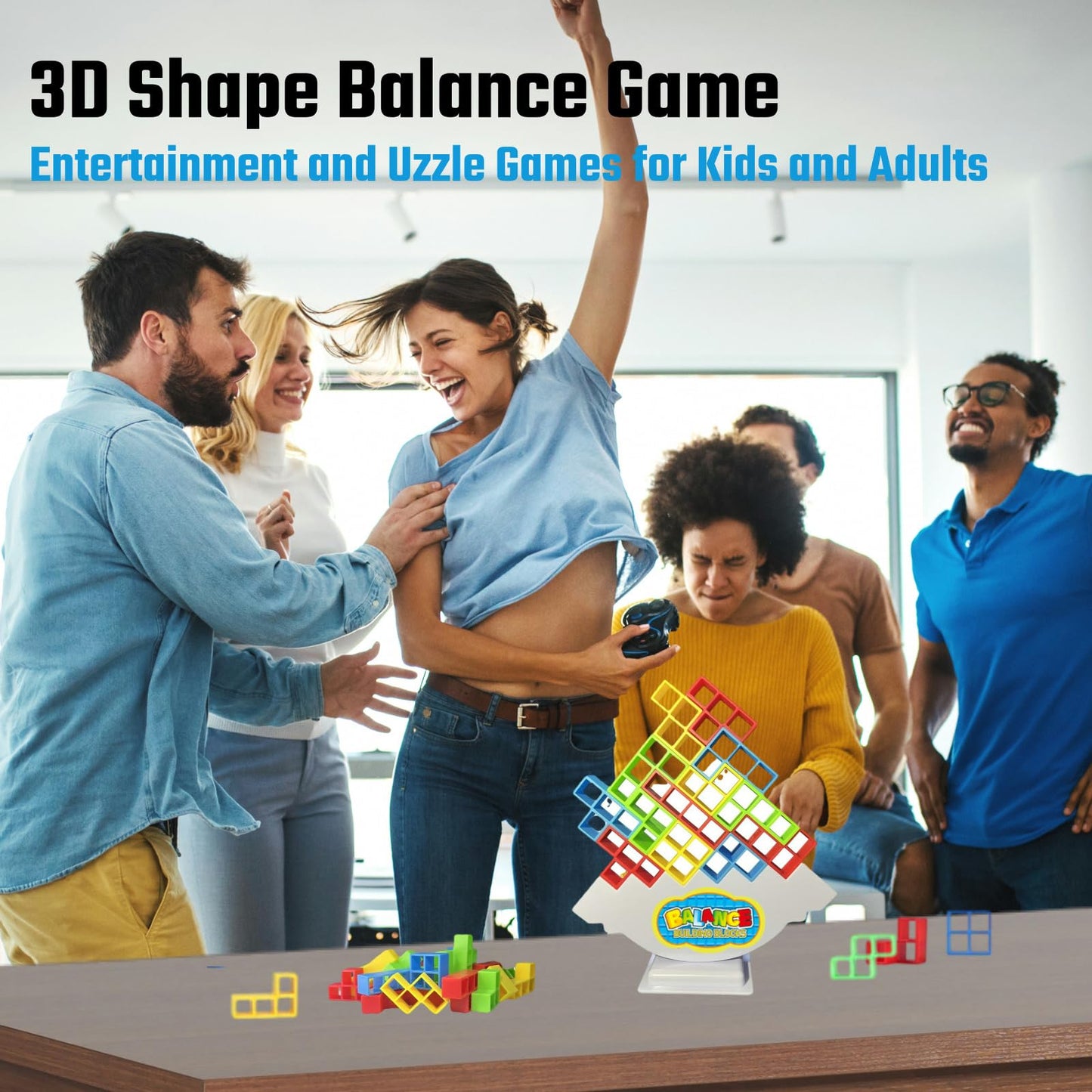 64 Pcs Tetra Tower Stack Game, Team Tower Tumble Giant Stacking Game, Balance Stacking Blocks Game for Kids Ages 6-12 & Adults, Family Party Board Games, Educational STEM Toys (2-4 Players)