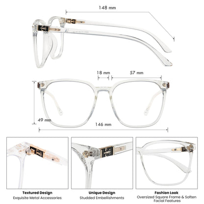 GUDVUE Oversized Blue Light Glasses, Computer Reading/Gaming/Phones Glasses, Anti Glare/UV400/Eye Strain, Large Square Frame, Clear