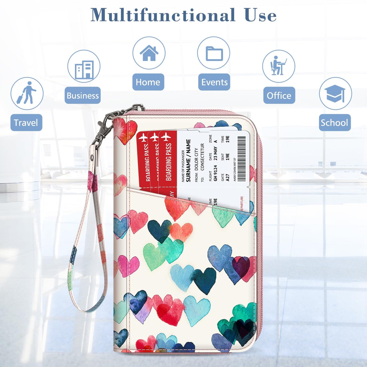 Fintie Family Passport Holder Wallet, RFID Blocking Travel Document Organizer Clutch Bag Credit Cards Case Cover for Women Men, Raining Hearts