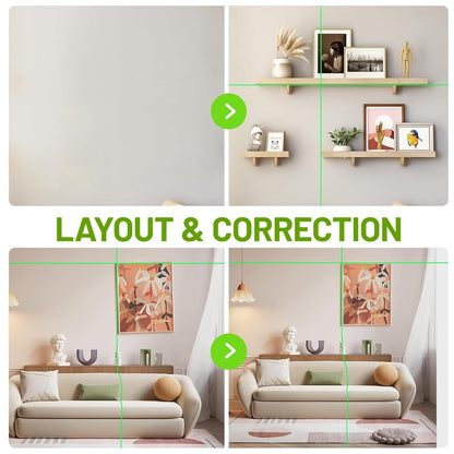 Huepar Laser Level, 100ft Self Leveling Green Cross Line Laser for Picture Hanging, Tile, Decoration & DIY Indoor Construction – 360° Magnetic Base & Battery Included