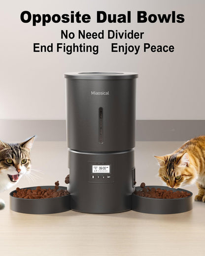 Dual Automatic Cat Feeder 2 Cats,6 Meals/Day,12 Portions/Meal,4.2L Dual Power Double Bowls Feeder,Dry Food Auto Pet Dispenser,10S Voice Record,Flexible Schedule Timer (Black,Basic Dual Bowls)