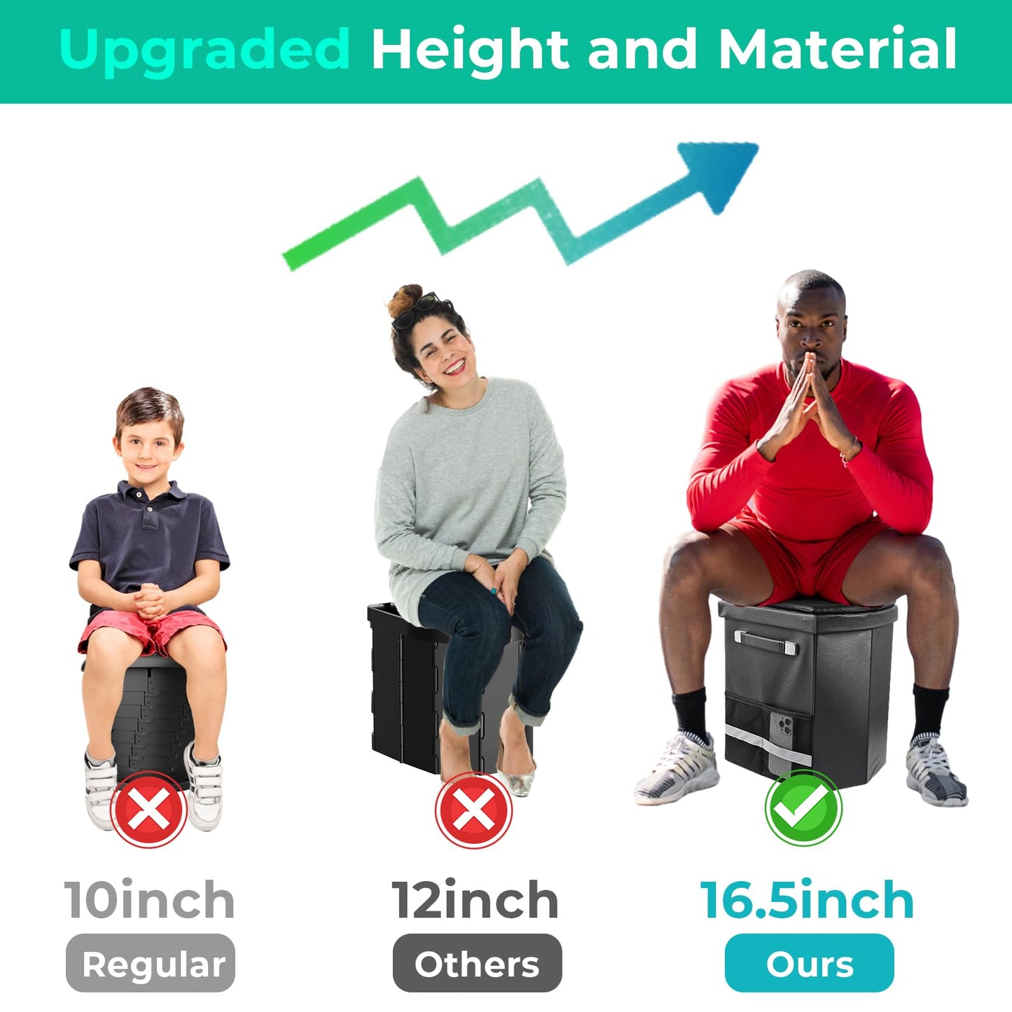 2025 Upgraded 16.5'' XL Portable Toilet for Adults,Tall Camping Toilet with Lid and Convenient Carry Bag, Portable Potty for Camping, Hiking, Car Travel,Truck, RV, Boating, Road Trips, Beach