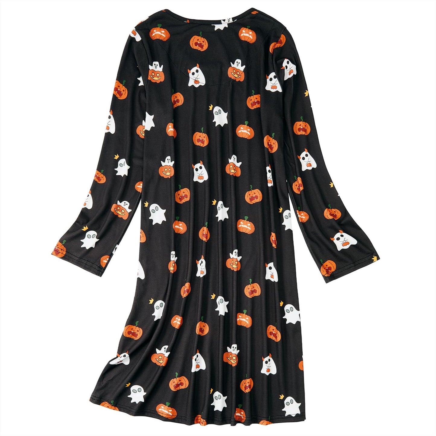 Halloween Night Shirts for Women Goth Sleep Shirt Skeleton Sleepwear Pumpkin Print Night Gown Ladies Gothic Night Dress Long Sleeve Nightgown Pumpkin 01 L