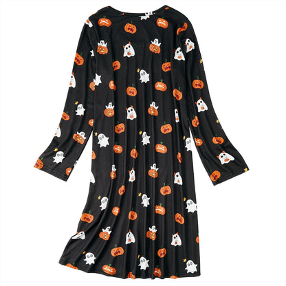 Halloween Night Shirts for Women Goth Sleep Shirt Skeleton Sleepwear Pumpkin Print Night Gown Ladies Gothic Night Dress Long Sleeve Nightgown Pumpkin 01 L