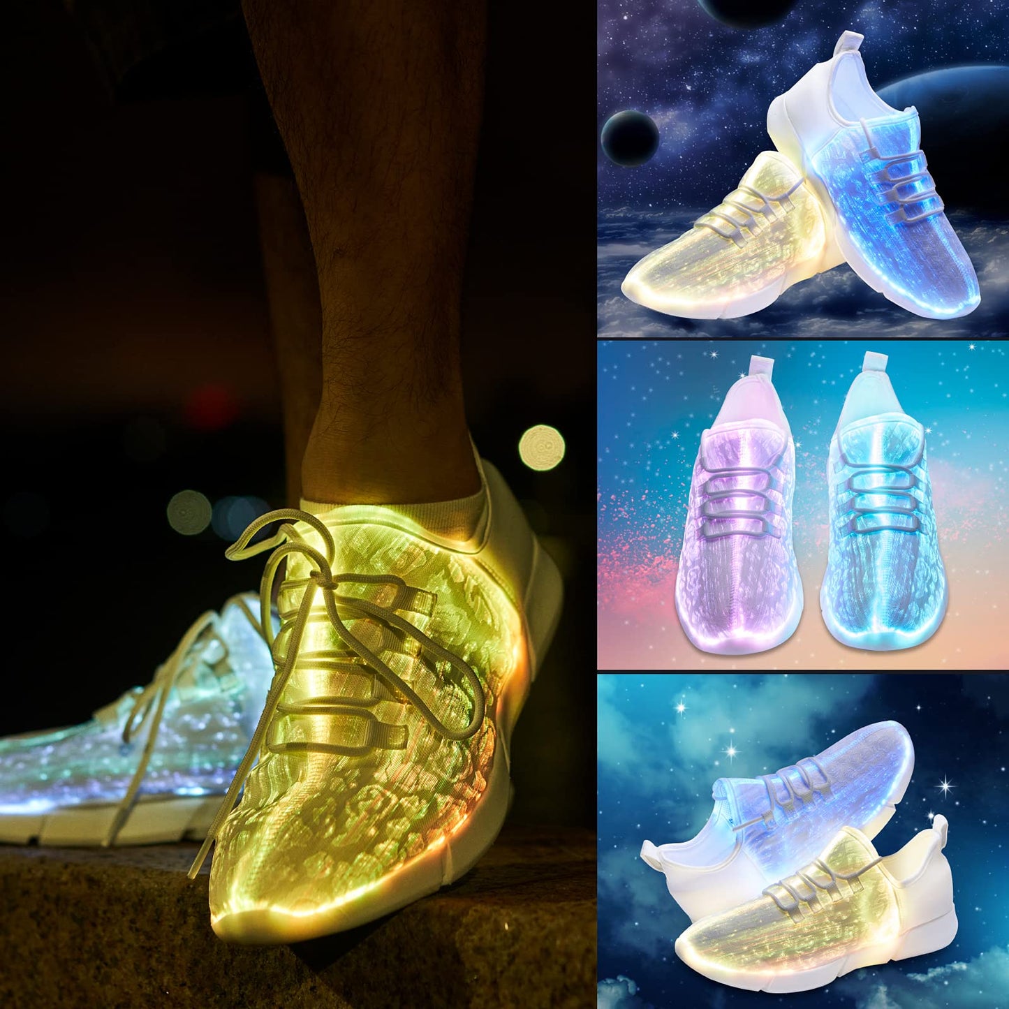 LED Fiber Optic Shoes Light Up Sneakers for Women Men Luminous Trainers Flashing Sneakers for Festivals, Christmas, Halloween, New Year Party with USB Charging, White 41
