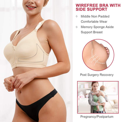 CYDREAM Women Post-Surgical Bra Zip Front Post Surgery Sports Bras Racerback Support Wireless Adjustable Straps (3XL, Beige)