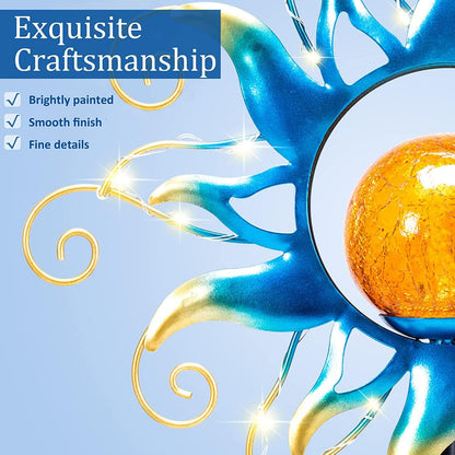 Kacux Solar Lights Outdoor Garden Decor, Blue Metal Sun Crackle Glass Globe Stake Waterproof 30LED Decorations Unique Gifts for Women,Mom,Outside, Patio,Lawn,Yard,Pathway