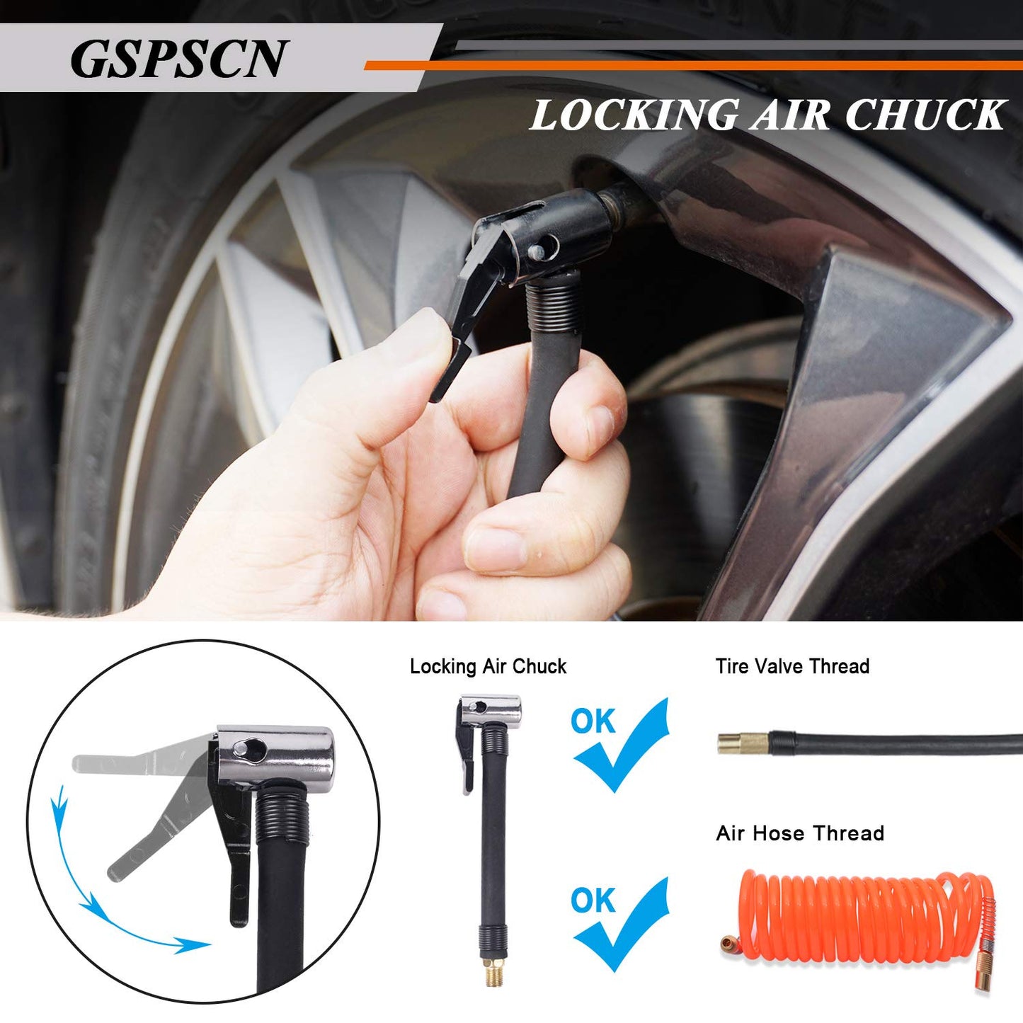 GSPSCN Portable Air Compressor Pump Tire Inflator with Digital Gauge, Heavy Duty Double Cylinder 12V Tire Pump 150 PSI with Tire Repair Kit and Toolbox for Auto,SUV,Off-Road,Truck,Bike (Blue)