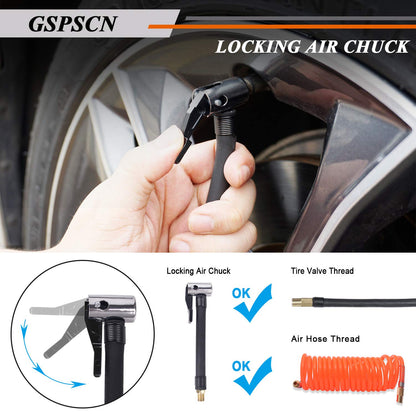 GSPSCN Portable Air Compressor Pump Tire Inflator with Digital Gauge, Heavy Duty Double Cylinder 12V Tire Pump 150 PSI with Tire Repair Kit and Toolbox for Auto,SUV,Off-Road,Truck,Bike (Blue)