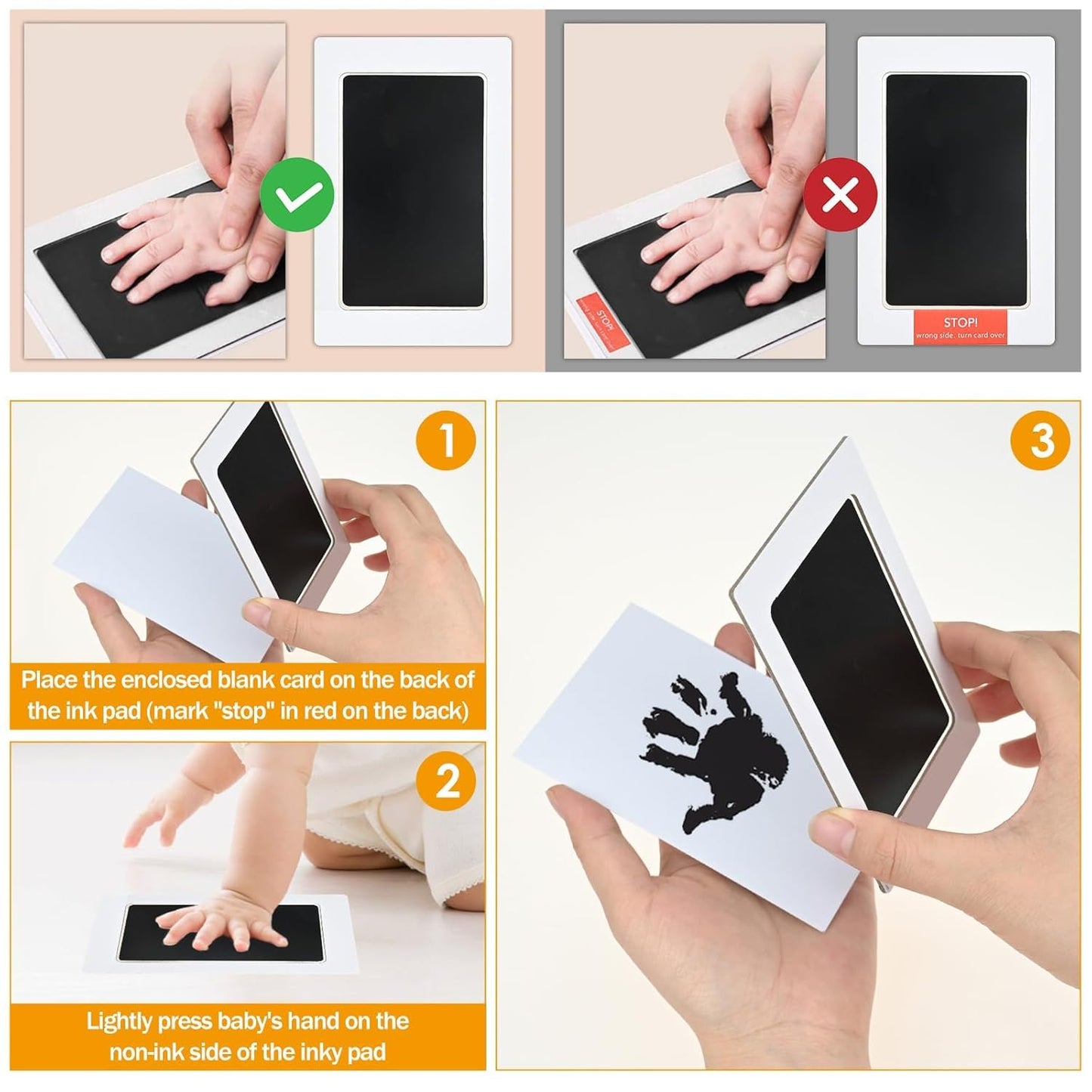 8 Pads and 16 Impression Cards, Inkless Baby Hand and Footprint Kit - Mess Free Ink Pad for Newborn Keepsake, Dog Nose & Paw Print Kit, Clean Touch Ink Pad for Baby Hand & Footprints, Ideal Shower Gifts