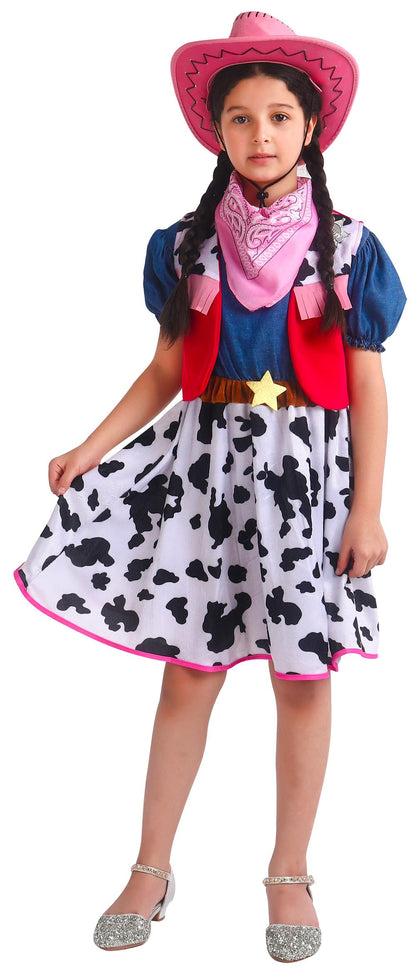 Cowgirl Costume for Girls with Hat Halloween Dress Up Party (5-6 Years)