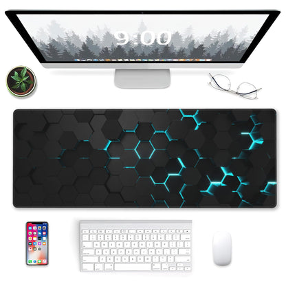Gaming Mouse Pad, Blue Honeycomb Science Technology Extended Mouse Pad Gaming Large,Big Desk Mat with Non-Slip Base and Stitched Edge,Long Computer Keyboard Mouse Mat for Home Office Work 31.5"x11.8"