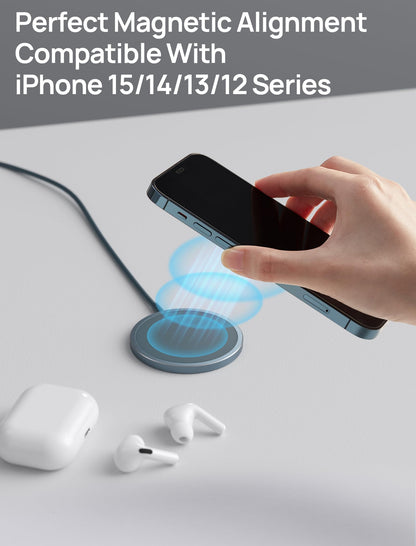 JSAUX Magnetic Wireless Charger Compatible with MagSafe Charger/iPhone 16e/16/16 Plus/16 Pro/16 Pro Max/15 14 13 12 Series, Wireless Mag Safe Charging Pad, Mag Charger (Blue)