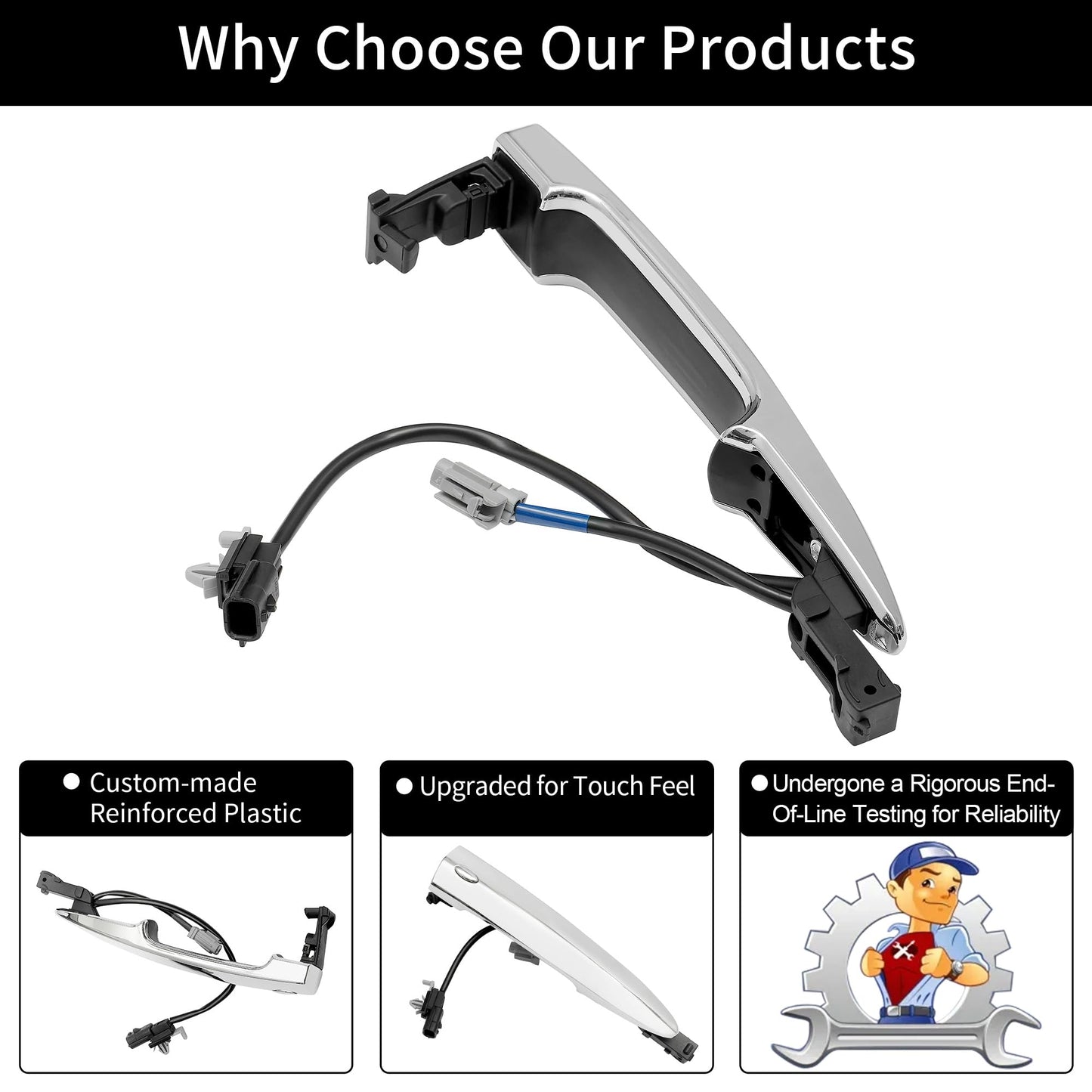 Exterior Door Handles Chrome (2PCS), Compatible with 2009-2018 Nissan Sentra Murano Maxima Leaf, with Sensor and Smart Keyless Entry System, Front Left & Right Side | Replace# 806469N00A, 12459871