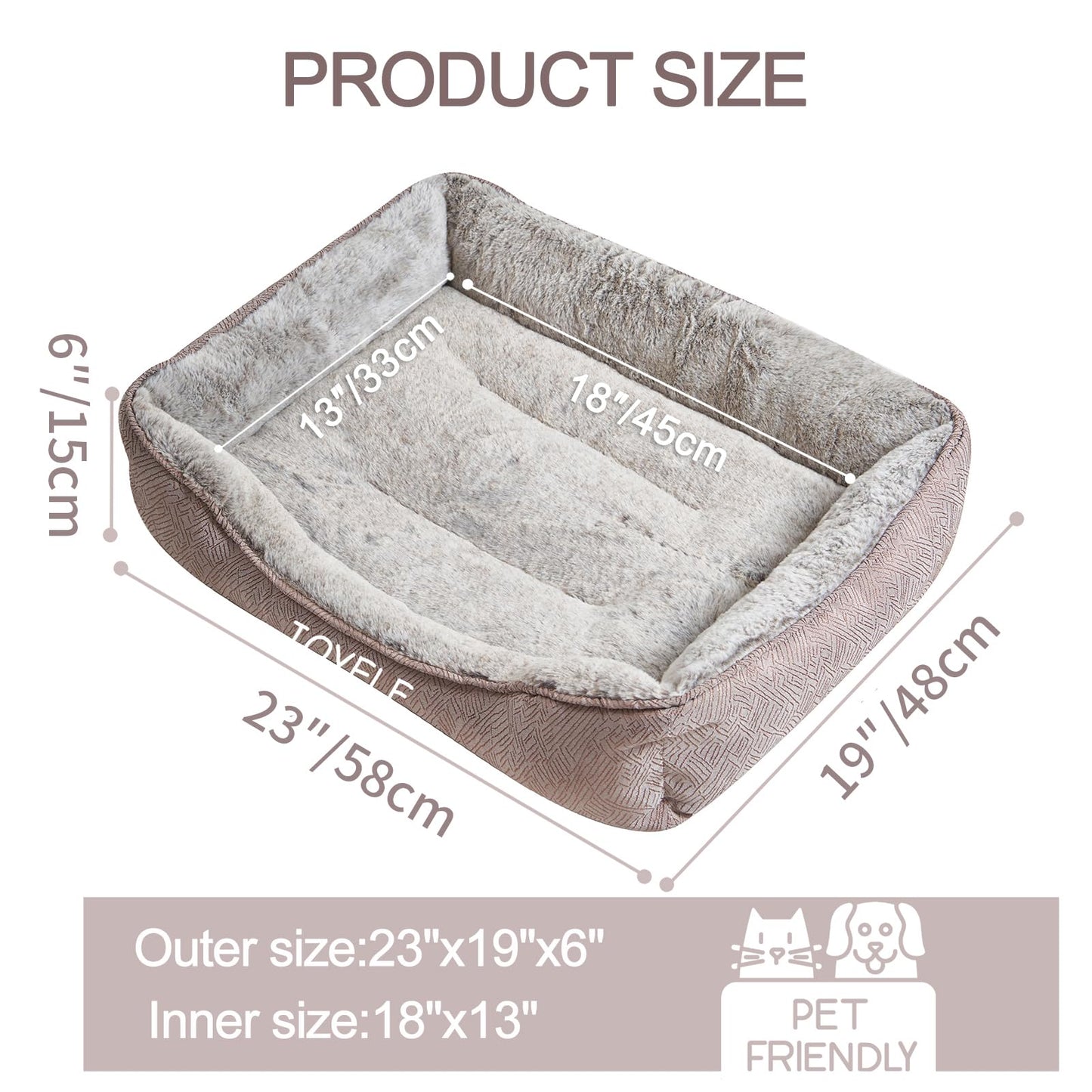 JOYELF Dog Bed Washable Calming Pet Bed, Anti Anxiety Cat Bed & Sofa, Cute Plush Pet Bed for Small Dog and Cat - Small Rectangle