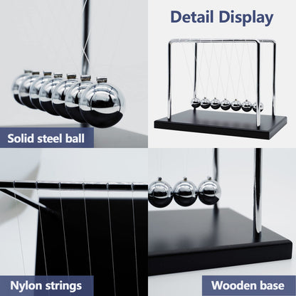 Large Newtons Cradle Pendulum with 7 Balls, 9inch Newtons Cradle Balance Balls, Science Physics Desk Toys, Office Home Desk Decoration, Calm Down Fidgets (Black Wooden Base)