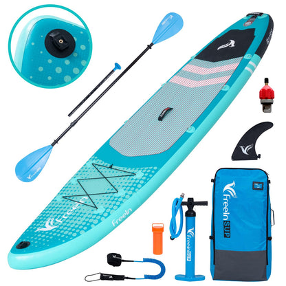 Freein Inflatable Stand Up Paddle Board ，Capacity 2-in-1 SUP/Kayak with Adjustable Seat ，Electric Pump Adapter ，Non-Slip Diamond Deck & Travel Backpack ，for Adults/Fishing/Yoga (Aqua, 11')