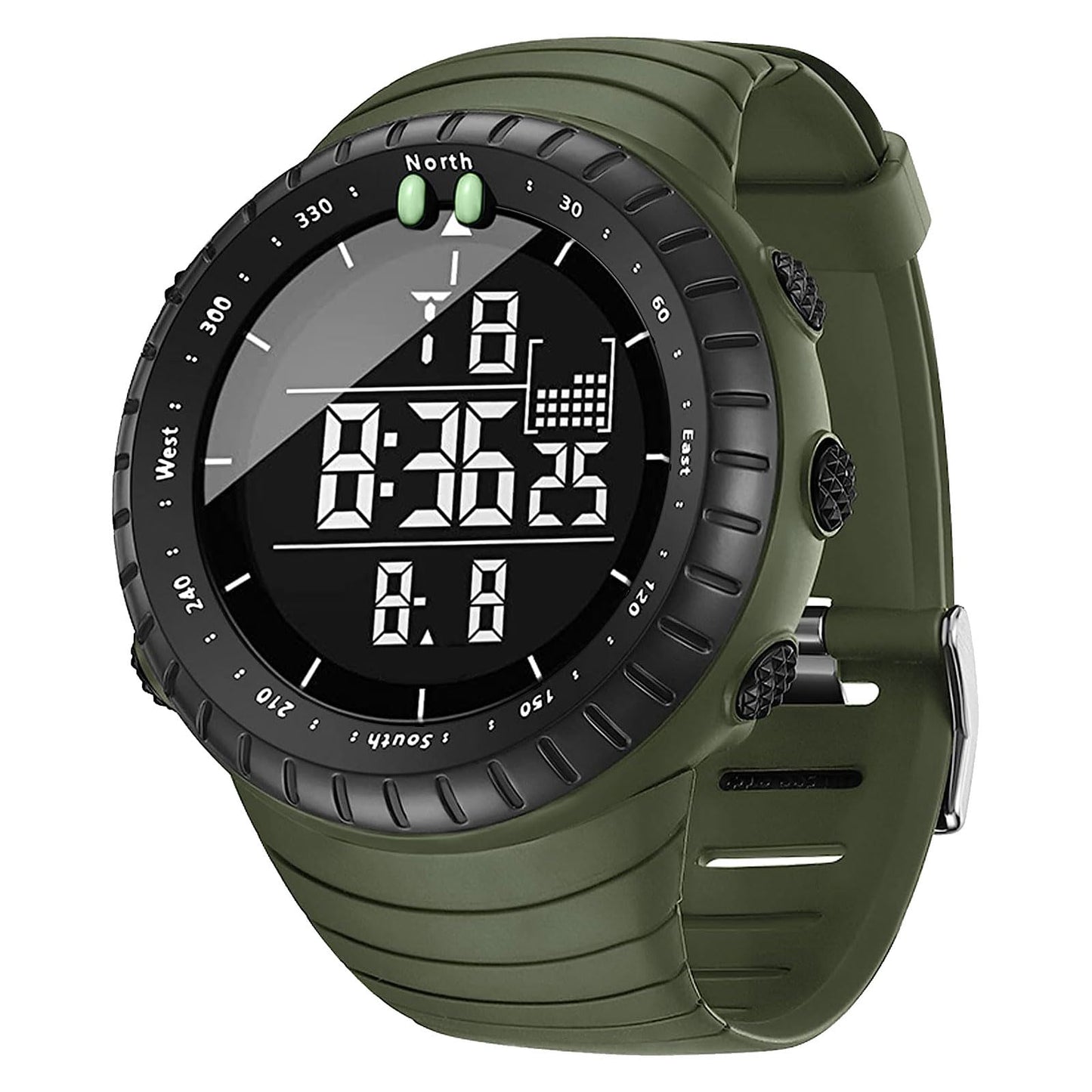KXAITO Men's Watches Sports Outdoor Waterproof Military Watch Date Multi Function Tactics LED Face Alarm Stopwatch for Men (6256 Military Green Band Black Dial)