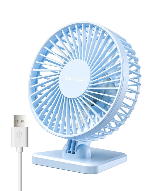 Gaiatop USB Desk Fan, Small But Powerful, Personal Portable Quiet 3 Speeds, Adjustable Mini Table Desktop fan for Cooling Home Office Car Summer Travel Gifts Light blue